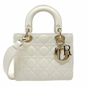 Christian Dior Lady 2way Shoulder Bag lambskin off white gold